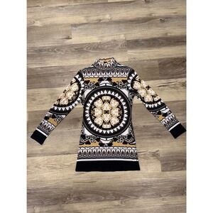 Evo Varo‎ Geometric Print Mock Neck Long Sleeve Tunic Top XS Y2K graphic vintage